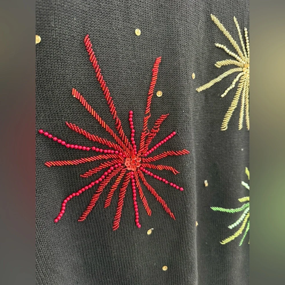 VTG Victoria Harbour black knit sweater w/ beaded fireworks - Picture 10 of 16